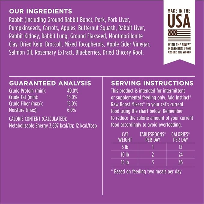 Instinct Raw Boost Mixers Freeze Dried Cat Food Topper, Grain Free - Farm-Raised Rabbit, 6 oz. Bag, (Pack of 2)