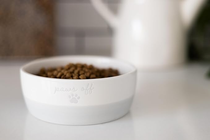 Pearhead Ceramic Paws Off Cat Bowl, Holds 12 oz, Whisker-Friendly Pet Dish for Food and Water, Heavy Non-Slip Base