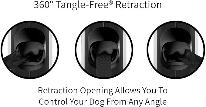TUG 360° Tangle-Free Retractable Dog Leash | 16 ft Strong Nylon Tape | One-Handed Brake, Pause, Lock (Medium, White)