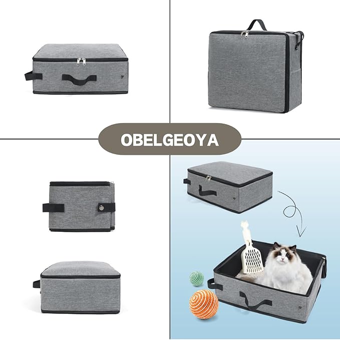 Waterproof Portable Cat Litter Box with Lid – Foldable, Leak-Proof, Odor-Free Travel, Easy to Carry & Clean, Covered Collapsible Kittens Pet Tray for Road Trips, Hotel, Car, 16.5"x11.8"x5.1"