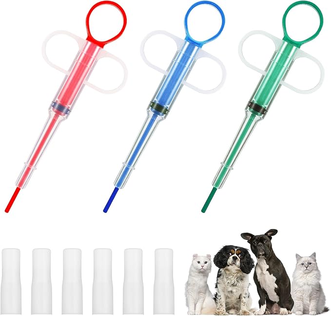 Oruola 3pcs Cat Pill Dispenser,Pet Pill Shooter,Pills Pusher for Cats Dogs with 6 Heads,Pet Feeding Dispenser Tool for Small Animal,Cat Feeding Push Pull(Red Blue Green)