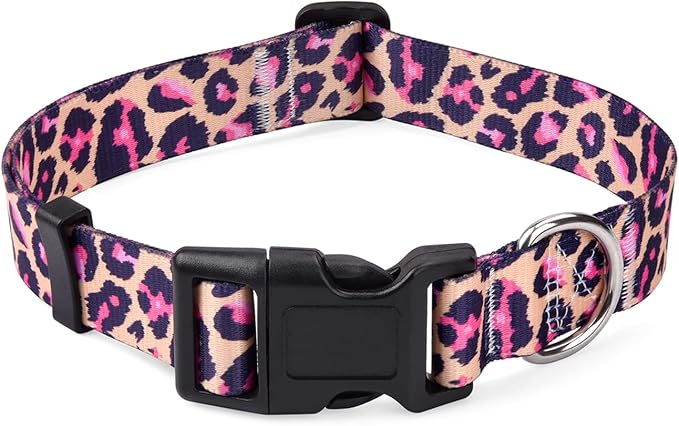 Dog Collar with Bohemia Floral Tribal Geometric Patterns - Soft Ethnic Style Collar Adjustable for Small Medium Large Dogs(Pink Leopard,M)