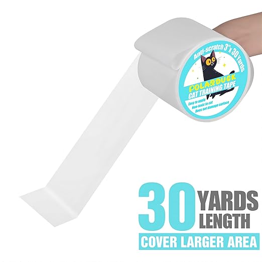 Polarduck Anti Cat Scratch Tape: 3 inches x 30 Yards Cat Training Tape 100% Transparent Clear Double Sided Cat Scratch Deterrent Tape Furniture Protector for Couch, Carpet, Doors, Pet & Kid Safe