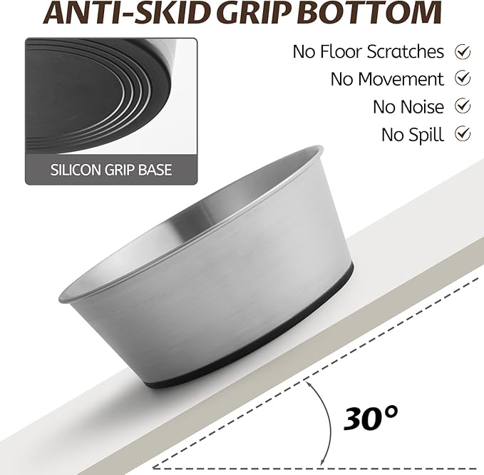 Stainless Steel Dog Bowls for Large Dogs, 48oz/6 Cups Non Slip Dog Metal Bowls, 2 Pack Food and Water Pet Bowls Heavy Duty Dishwasher Safe