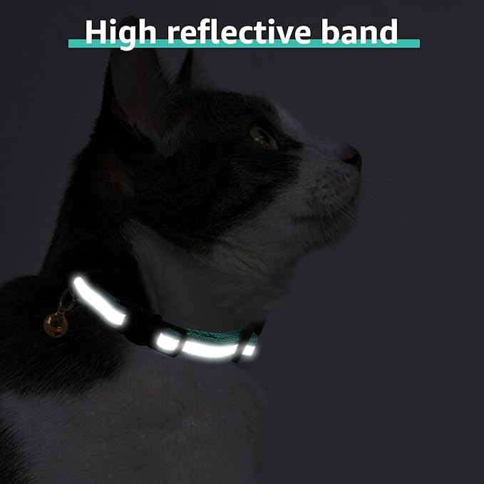 Custom Cat Collar, Personalized Nylon Breakaway Cat Reflective Collar Embroidered with Pet Name and Phone Number with Waterproof Holder Case and Bell (with Silicone Protective Case)