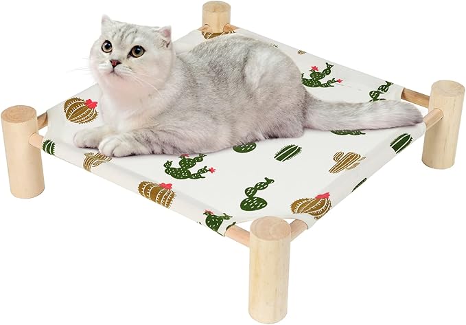 Patas Lague Cat and Dog Hammock Bed for Small Dogs, Brethable Wooden Cat Pet Rabbit Elevated Cooling Outdoor Bed Cots Furniture for All Seasons Trees
