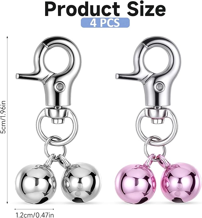 4PCS Bells for Dog Collars Cat Bells for Collar Loud Stainless Steel Dog Bell for Collar Accessories Training Collars Charm with Heavy Duty Snap Clips Christmas Gift (Silver & Purple)