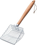 Cat Litter Scoop, Kitty Metal Scooper with Hook and Long Hole, Stainless Steel Kitten Poop Lifter for Litter Box, Non Stick, Durable and Heavy Duty Sifter for Easy Clean