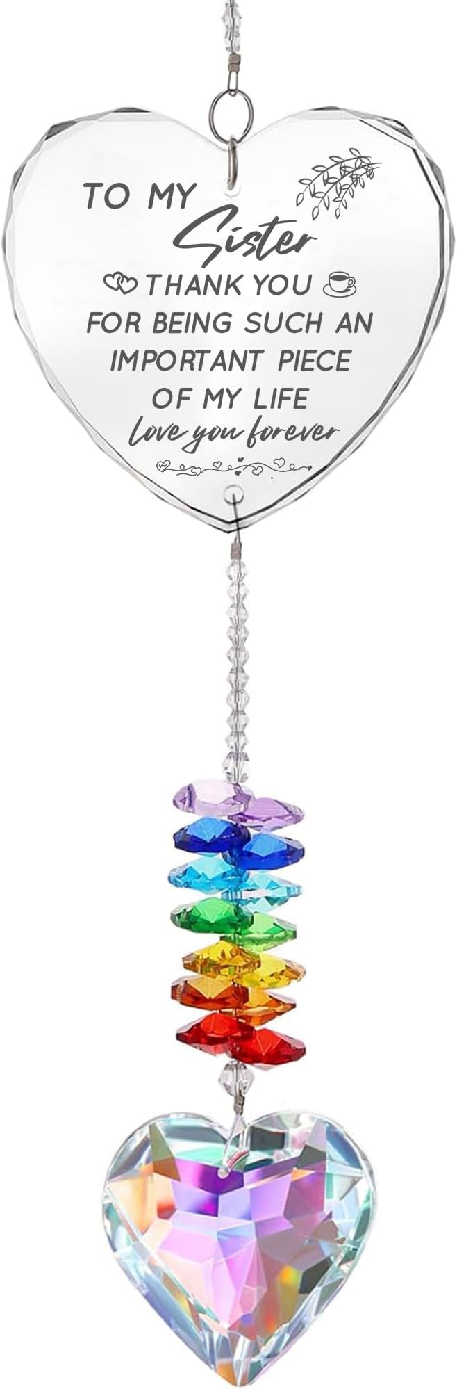 Suncatcher Gifts for Sister, Personalized Crystal Heart Ornaments Hanging for Windows, Cool Garden Gifts for Sister Birthday