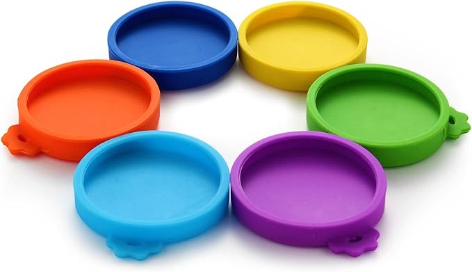 Yobbai Small Cat Food Can Lids for 3 oz & 2.5 oz, Food-Grade Silicone Covers, Secure Seal, Easy-Open Tab, Dishwasher Safe, 6 Pack