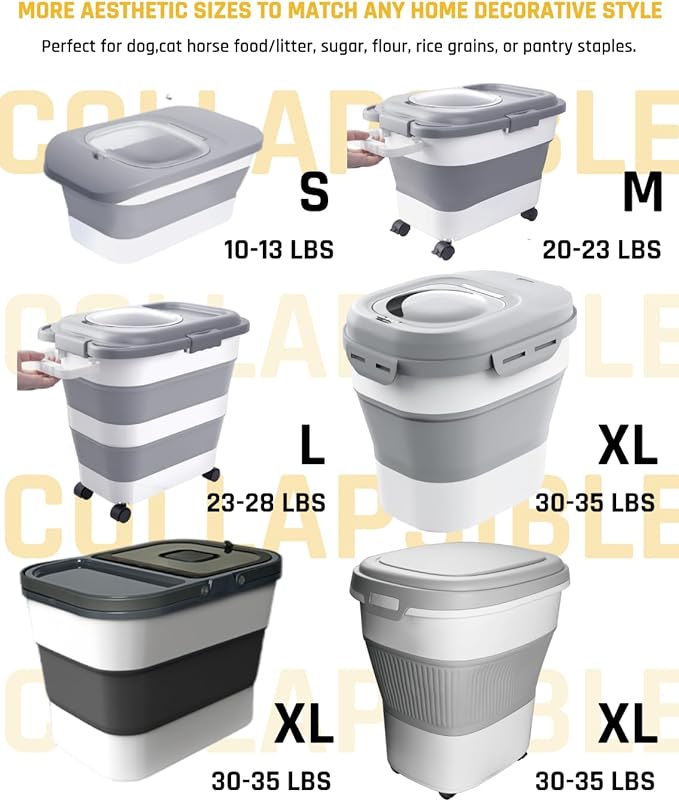 13 Lbs Dog Food Container, Collapsible Dog Food Storage Container with Airtight Lid, Cat Food Storage container Dry Food for Pets, Rice, Cereal, Silicone Pet Bowl and Dog Food Scoop