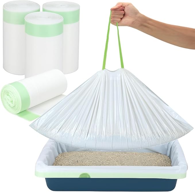 Thickened Extra Large Cat Litter Box Liners 37" x 17", 20 Count Kitty Waste Bags with Drawstring – Heavy Duty Tear-Resistant Waterproof Pre-Separated Cat Litter Pan Liners for Easy Cleanup