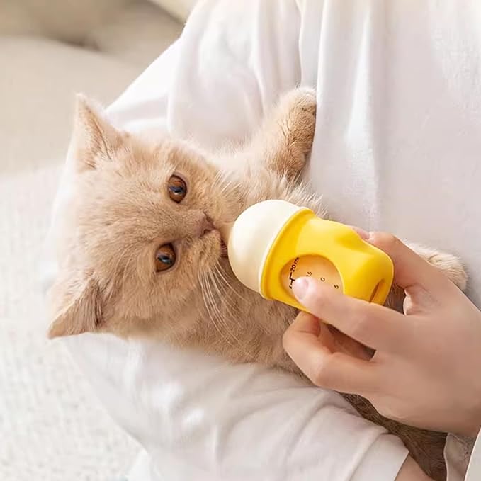 Pet Feeder Bottle Animal Feeding Bottles Kitten Bottles for Nursing Anti-Choking Design for Newborn Kittens Puppies Small Animals with 2 Pcs Replacement Nipple (Yellow, 20 ml)