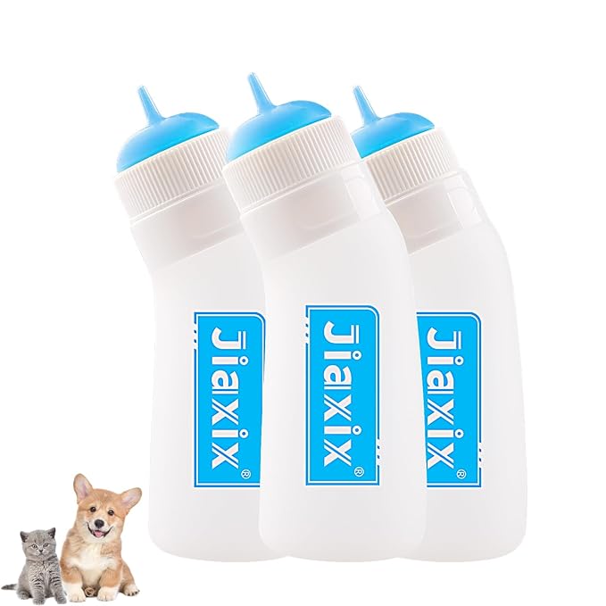 3 Pack Kitten Silicone Nursing Bottle,Silicone Feeding Nipple, Reusable Newborn Kitten Supplies, Suitable for Feeding Kitten, Puppy, Rabbit, Hamster (Blue, Small)
