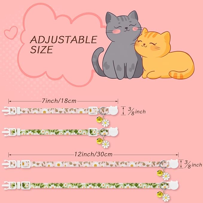 LAFAYI 4 Pack Cotton Breakaway Cat Collar with Bell & Flowers Pendant,Cute Pet Kitten Collar for Girl Boy Cats,Pet Supplies,Stuff,Accessories,Gifts