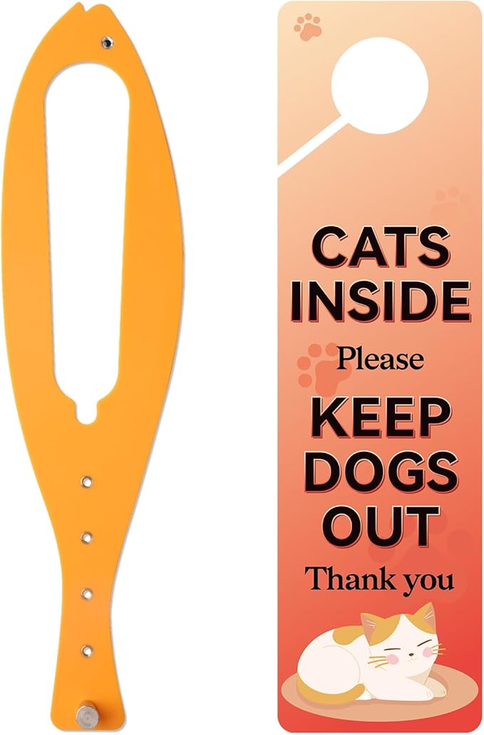 TGIOW Cat Door Latch, 1 Pcs Cat Door Stopper Pet Door Latch to Keep Dog Out of Litter Box and Food, Door Prop for Cat with 5 Adjustable Size Strap 2.5-6" Wide, No Measuring, Easy to Install, Yellow