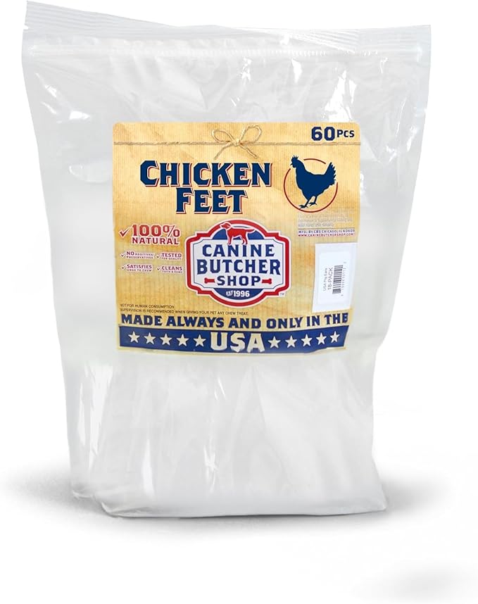 Chicken Feet Dog Treats, Raised & Made in USA (60-Pack), Dehydrated Chicken Feet, All Natural Dog Chews & Snacks