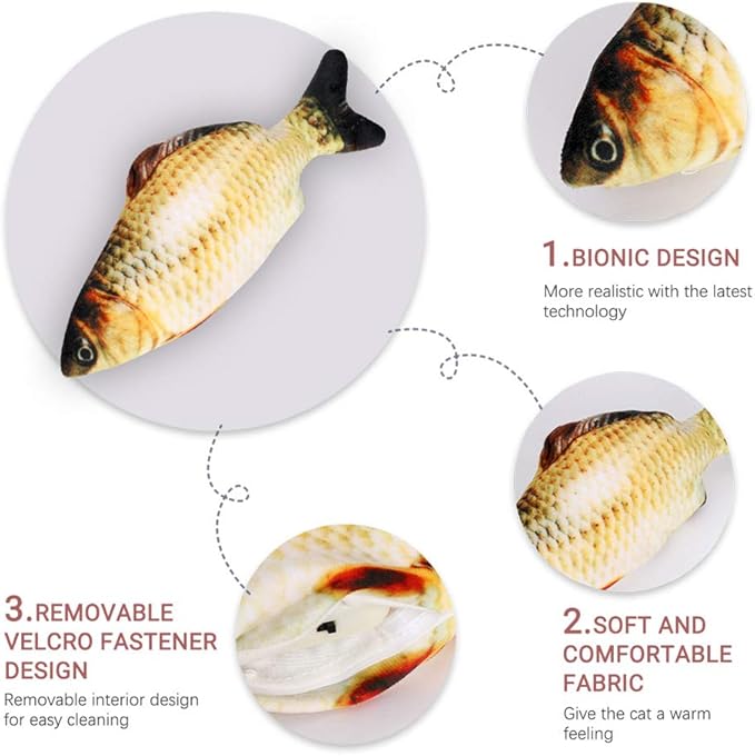 2 Pack Electric Moving Fish Cat Toy - Realistic Plush Simulation Dancing Wagging Catnip Kicker for Indoor Cats - Interactive Chew Kitten Toy