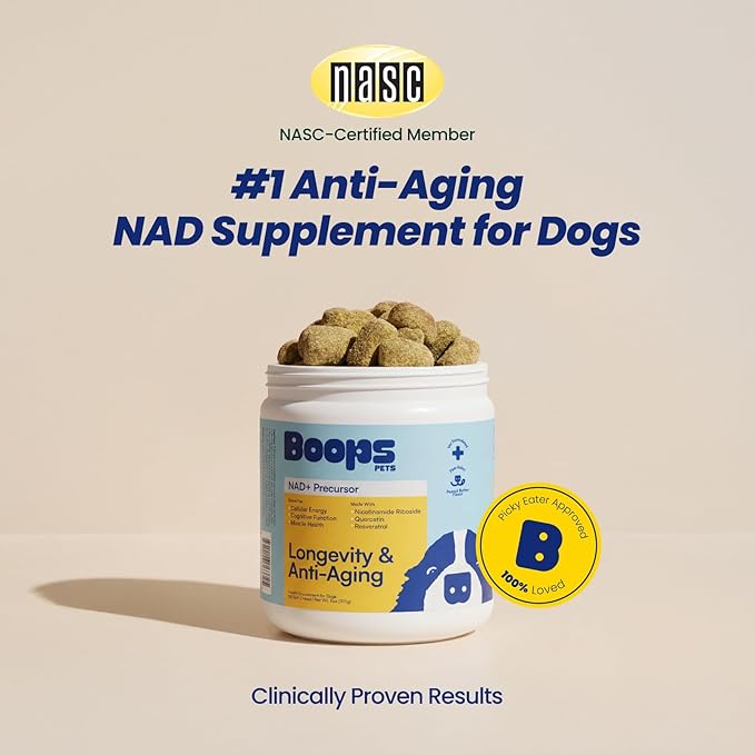 NAD+ Precursor & Senior Dog Supplement - 90 Soft Chews - NMN Alternative for Longevity & Healthy Aging - Nicotinamide Riboside, Resveratrol, Quercetin, Made with Pasture-Raised Chicken