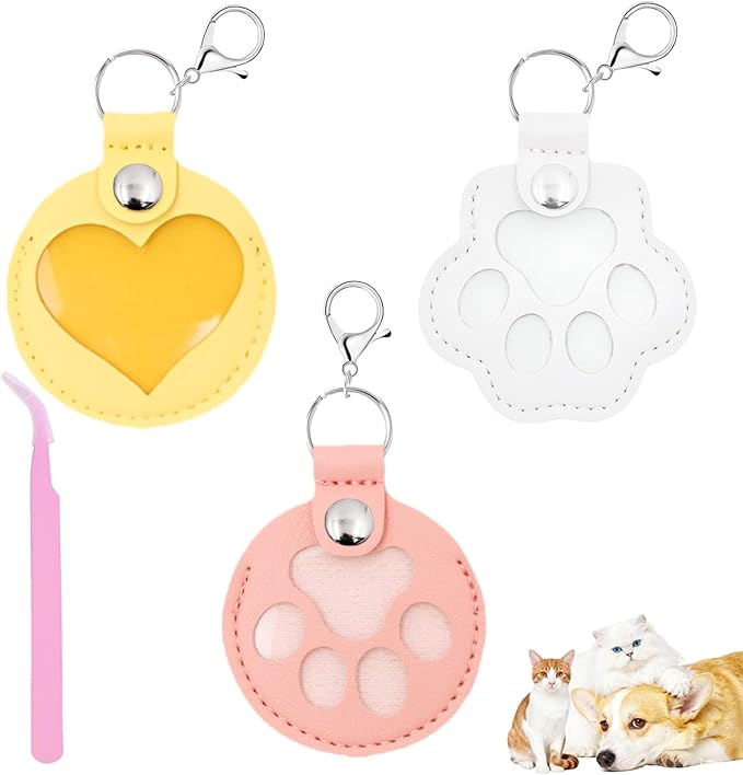 Pet Hair Storage Keychain, Dog Cat Fur Container Collector Keepsake, PU Leather Memorial Keyring, Collar Bag Charms