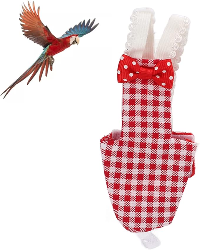 Zerodis Bird Diapers Nan Large Red Plaid, Cotton Material, Adjustable Strap, Soft and Comfortable Design for Parrots and Budgies (S Red Plaid)