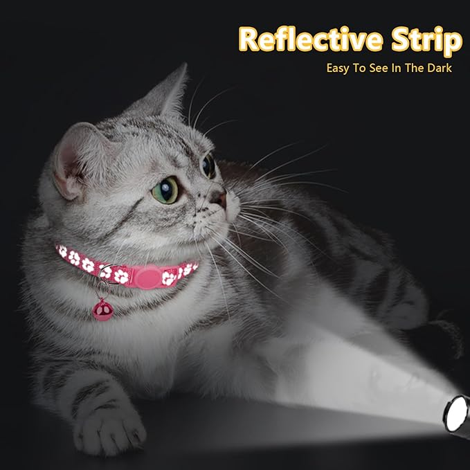 Taglory Reflective Cat Collar Breakaway with Bell, High Visibility Night Strip, Lightweight Adjustable Nylon Collar for Boy Girl Cats, 2 Pack, 7.5-12.5 Inch, Pink