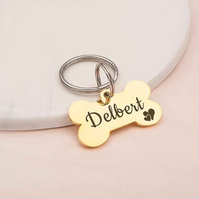 Anavia Small Size Dog Cat ID Tags, Small/XS Personalized Color Plated Stainless Steel Puppy Kitten Name Tags, Customized Engraved Nameplate Pet Collar Tag (Black, Bone)