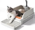 Stainless Steel Cat Litter Box, Metal Kitty Litter Box Includes Litter Mat & Scoop, Easy Cleaning Anti-Scratch Kitty Cat Box Anti-Urine Leakage, Non-Sticky, Perfect for Small Cats, Light Gray