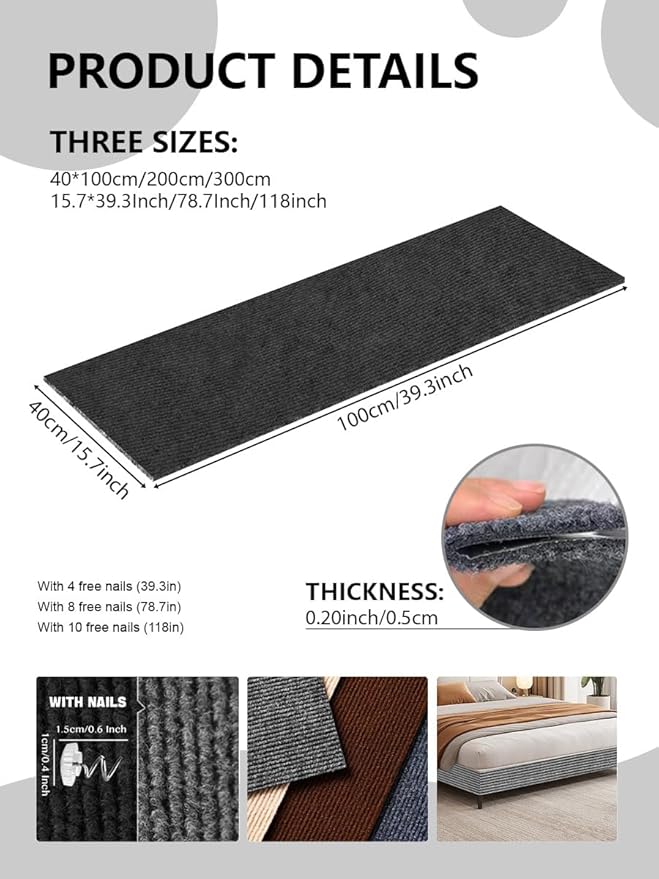 Couch Wall Corner Protector for Indoor Cats, Anti Scratch Furniture Protector from Cats Scratching, Trimmable Climbing Cat Scratcher Pad Mat for Cat Board/Door/Carpet(Black, 39.3x15.8In)