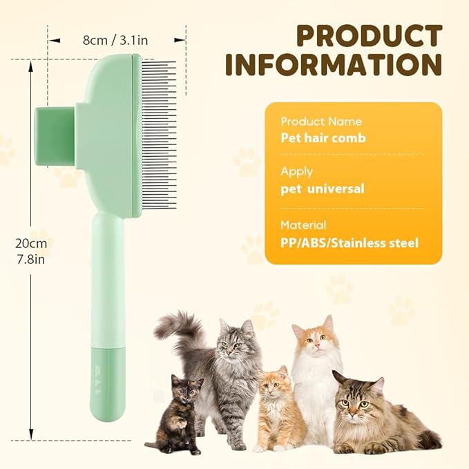 Self Cleaning Pet Hair Removal Comb, Pet Comb with Long Short Stainless Steel Metal Teeth, Cat Grooming Brush, Pet Grooming Supplies for Cat, dog (B - Yellow - 1 pcs)