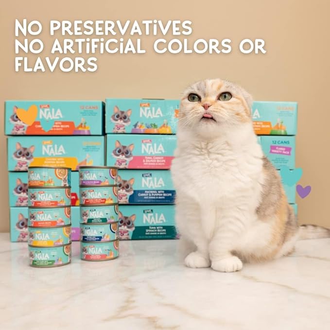 LOVE, NALA - Tuna & Salmon Flaked in Broth - 24 Pack, 4.8 lbs - Natural Adult Cat Wet Food Flaked -Grain Free, Non-GMO, Lean Protein, Added Minerals & Vitamins