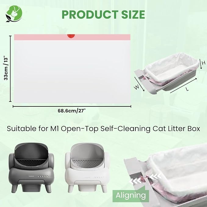 Automatic Robot Liners – 100% Compostable - Compatible with Neakasa M1 and PetPivot AutoScooper 11 Open-Top Self-Cleaning Litter Box - 27" L x 13" W – Drawstring Close – 40 Micron
