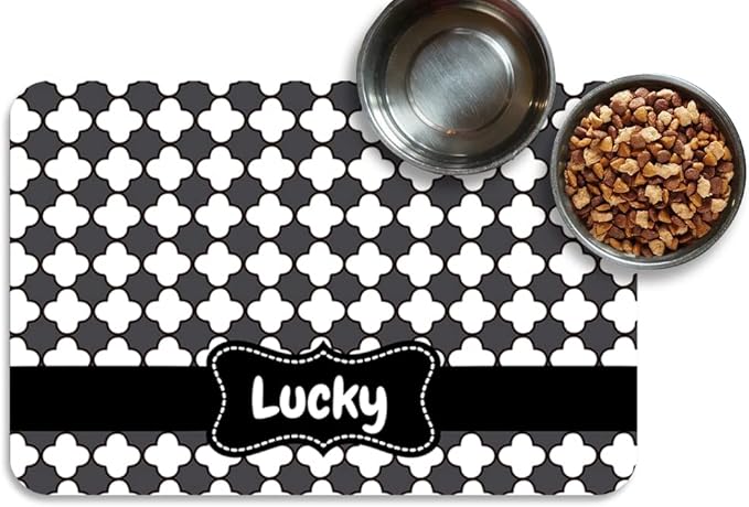 Personalized Dog Cat Food Mat PU Non-Slip at The Bottom Dog Bowl Mat Dog Mat for Food and Water Custom Pet Dog Food Mats for Floors Waterproof (Dot)
