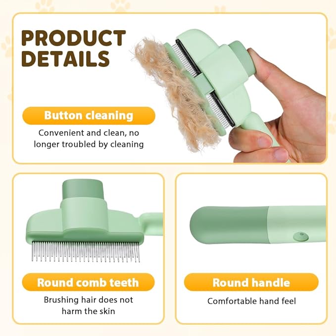 Cat Self Cleaning Pet Hair Removal Comb, 2026 New Cat Grooming Brush, Pet Comb with Long Short Stainless Steel Metal Teeth, Pet Grooming Supplies for Cat, Dog (1, Green)
