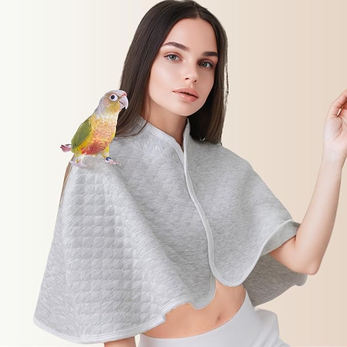 Parrot Anti-Scratch Shoulder Protector - Reusable Bird Diaper & Soft Cotton Bird Cape for Macaws, Cockatiels, Conures, Parakeets, Lovebirds and Finches (Gray, Large)