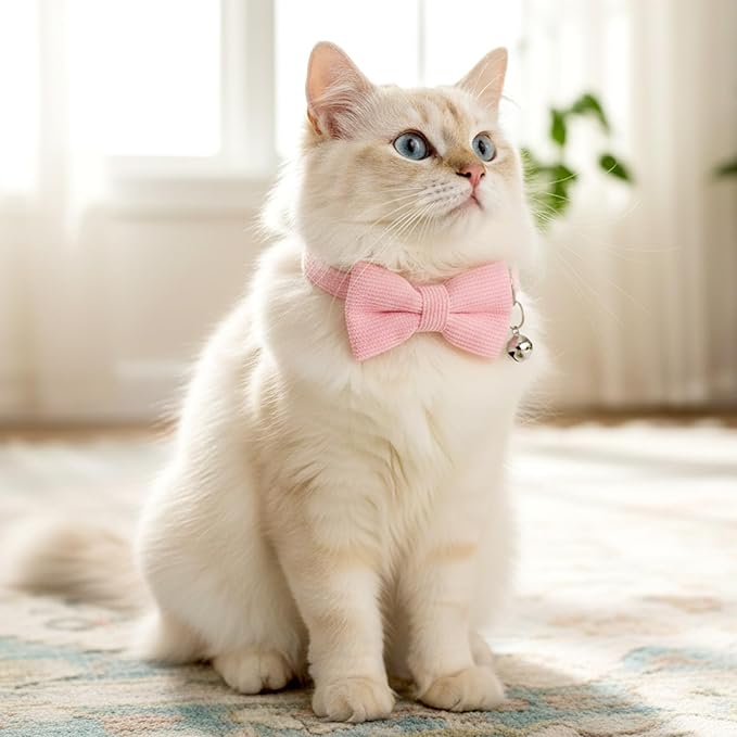 Pink Cat Collar with Bow, Adjustable Breakaway Cat Collars for Girl Cats, Pink Kitten Collar with Bell, Cute Bow Kitten Collars Girl