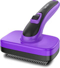 Self Cleaning Slicker Brush for Dog, Cat, Skin Friendly Shedding & Grooming Tool for Long and Short Haired Pets, Easy Clean Retractable Bristles, Purple