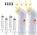 Kitten Nursing Nipple with Syringe, Wide Mouth Angled Puppy Feeding Bottles, with Ventilation Valve Resistant Tearing for Puppies, Kittens, Rabbit, Small Wildlife (S Nipple,Yellow)