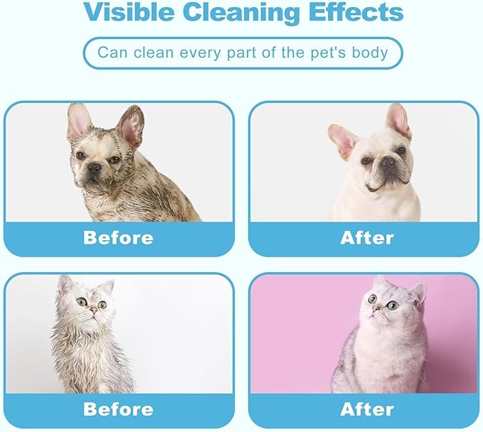 Pet Cleaning Glove Wipes for Dogs & Cats, Cleaning and Deodorizing Disposable Bathing Wipes for Fur, Paws and Butt,Rinse Free for Grooming and Travel, Hypoallergenic Unscented, 6 PCS