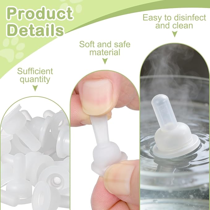 Gatuida 40-Pack Silicone Pet Nursing Nipples, Replacement Pacifiers for Small Animals, Bunny and Kitten Feeding Bottle Nipples, and Pet Feeder Nipples