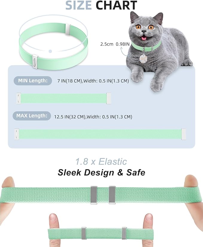 Cat Collar with QR Code Name Tag, Stretch Elastic Quick Release, Cat ID Tag Personalized, Ultra-Durable, Non Breakaway Lightweight Kitten Collar Fits Most Girl Boy Small Large Cats (Green)