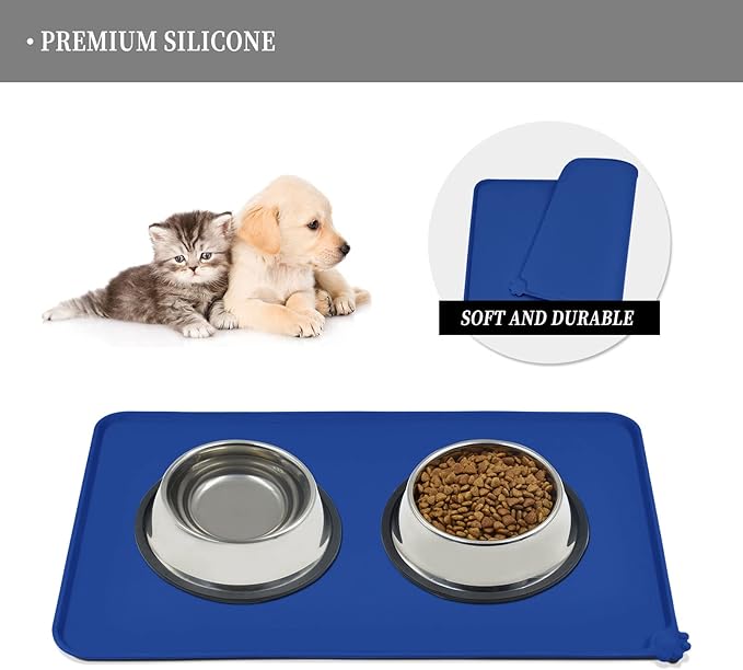 Reopet Waterproof Pet Feeding Mat, Non-Slip Silicone Placemats for Dog Cat Food and Water Bowl, High Raised Edges to Prevent Spills and Protect Floors