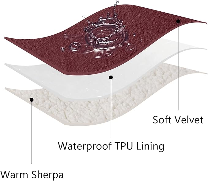 Waterproof Dog Blankets for Small Dogs, Washable Pet Blanket for Indoor Cats, Plush Sherpa Puppy Throw Furniture Protector for Bed Couch Sofa(25"x35",S,Burgundy Red)