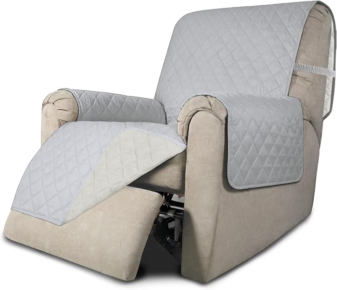Easy-Going Recliner Chair Slipcover Reversible Sofa Cover Water Resistant Couch Cover Furniture Protector with Elastic Straps for Pets Dog (Recliner 22 inch, Light Gray/Ivory)