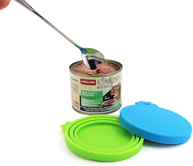 Comtim Silicone Can Lids Covers for Dog and Cat Food, Universal Size Fits All Standard Cans (3 Pack & Spoon, Multi-colored)