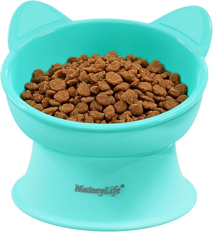 MateeyLife Raised Cat Bowls, Cat Food Bowl Elevated for Kittens & Small Dogs, 15°Tilted Protect Pets' Neck and Anti Vomiting, Whisker Friendly Food & Water Feeding Bowl, 6 oz Each - Green