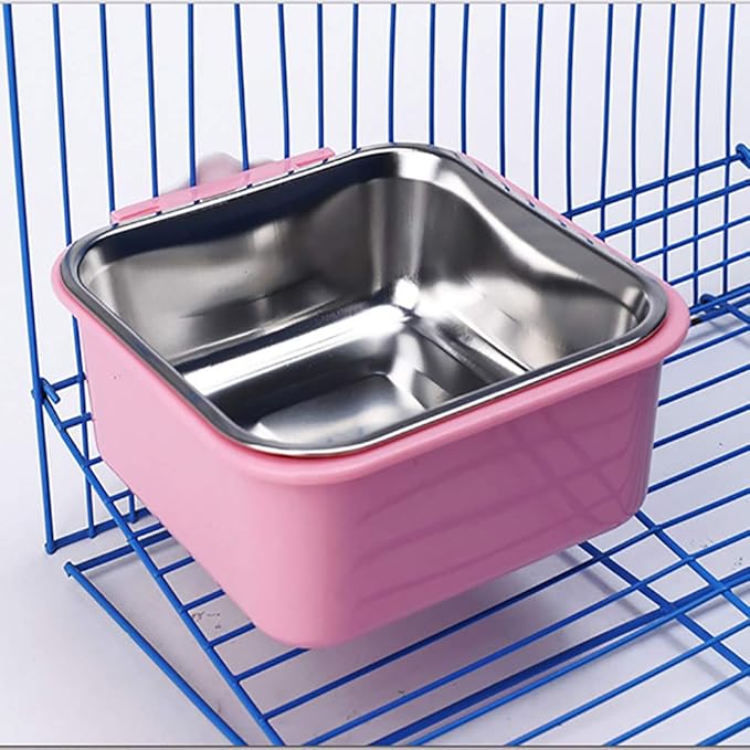 Love Dream Crate Dog Cat Bowls, Hanging Pet Cage Food Water Feeder with Removable Stainless Steel Bowls and Bolt Holder for Puppy Cat Rabbit Birds (Large, Pink)