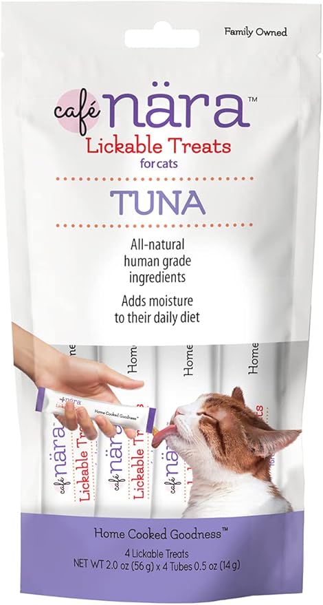 Café Nara - Tuna Lickable Treat for Cats - Supports Pet Hydration - Wet Cat Food/Meal Topper - Traceable Ingredients - Wheat, Corn & Soy Free - Non-GMO - 0.5 oz - 4 Tubes - 1 Pack