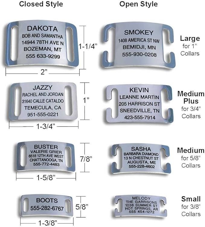 LuckyPet Slide-On Pet ID Tags - Dog Tags Personalized - Durable Engraved Stainless Steel Pet Name Tags - Noiseless Dog Tag - Suitable for Dogs and Cats - Fits 5/8 inch Collars - Medium, Closed Ends