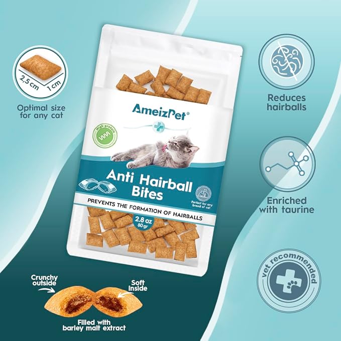 AmeizPet Anti Hairball Treats, Hairball Remedy for Cats, Cat Biscuits Hairballs Treatment - Crunchy Hairballs Cat Biscuits, 2.82 oz (80 g)